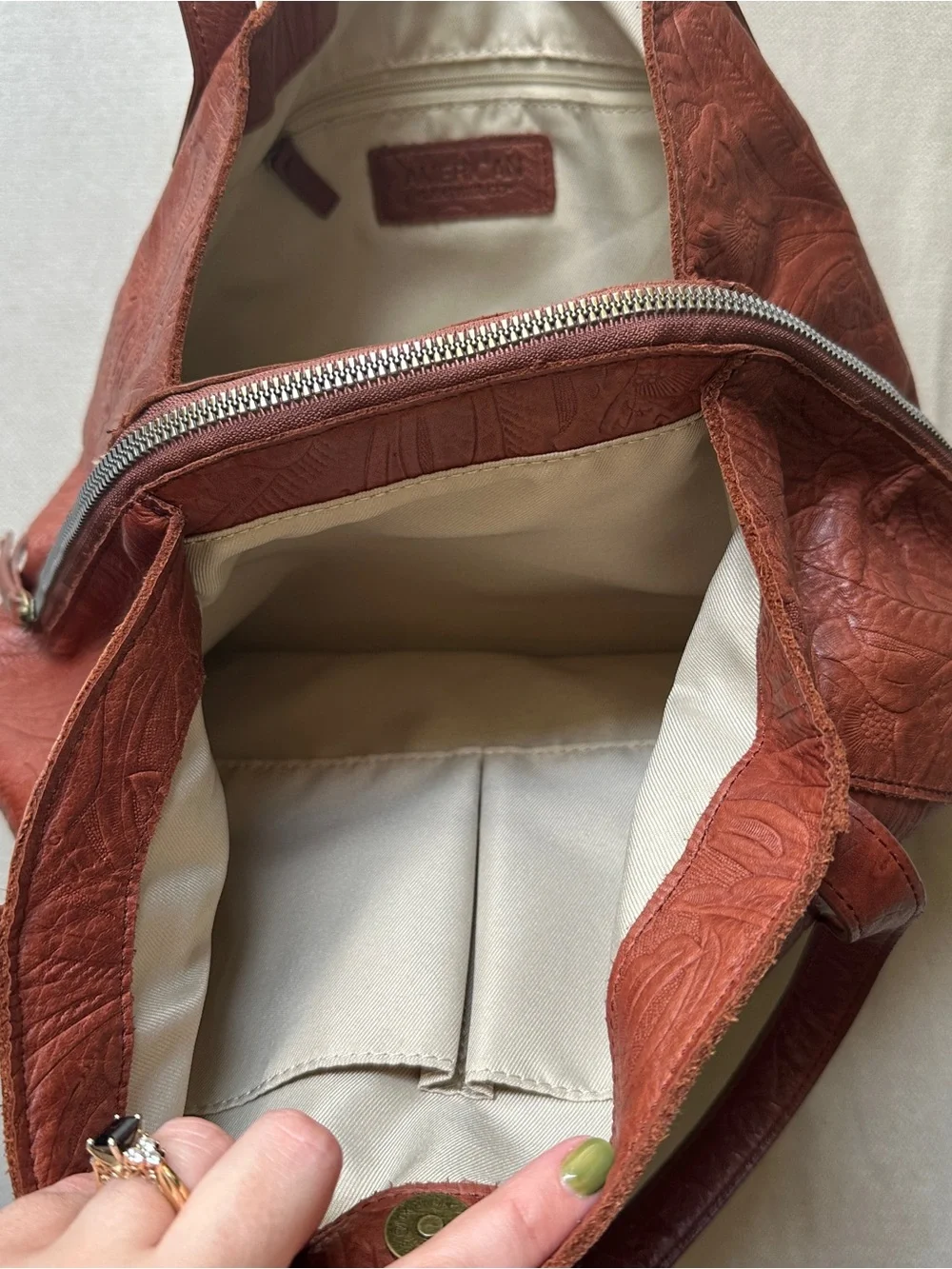 Embossed Leather Shoulder Bag in Rich Chestnut